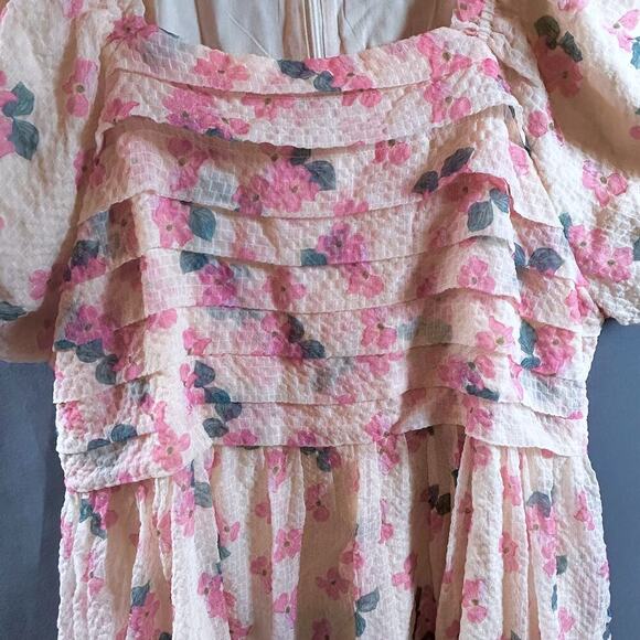 Feminine Modest Garden Girl Puff Sleeve Romantic Pink Floral Dress Size Medium - Picture 5 of 12